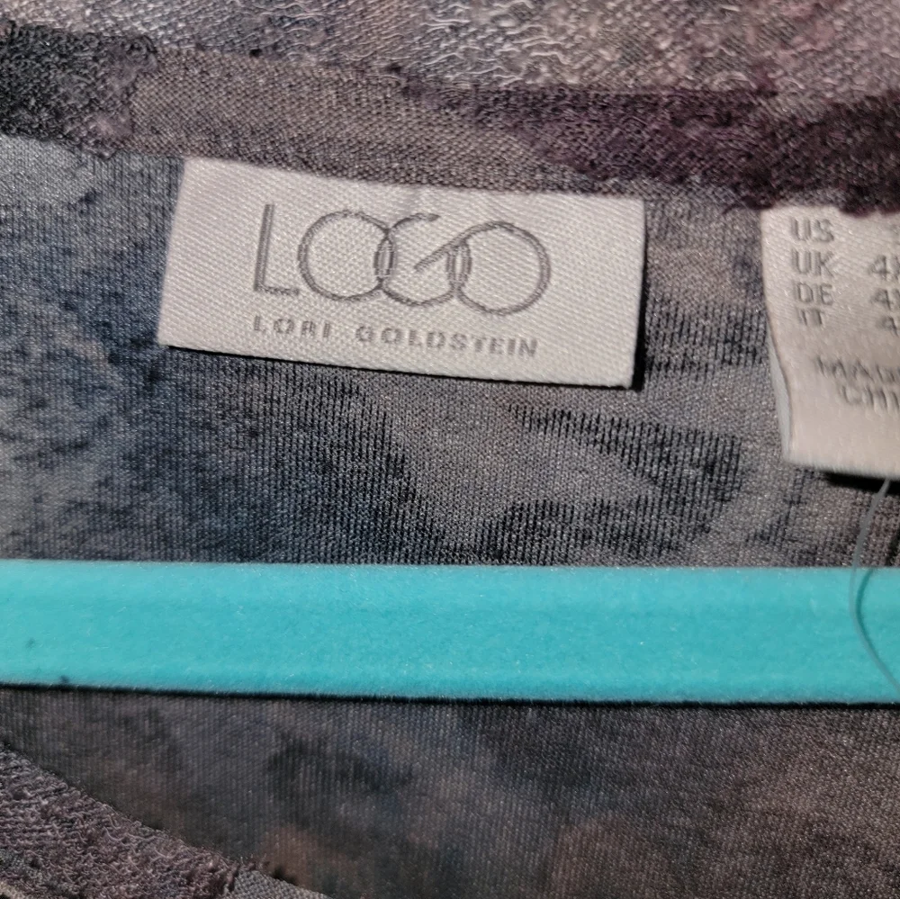 NWOT LOGO Lori Goldstein 3X jacquard tie dye neutral color shirt with pockets - Picture 2 of 7
